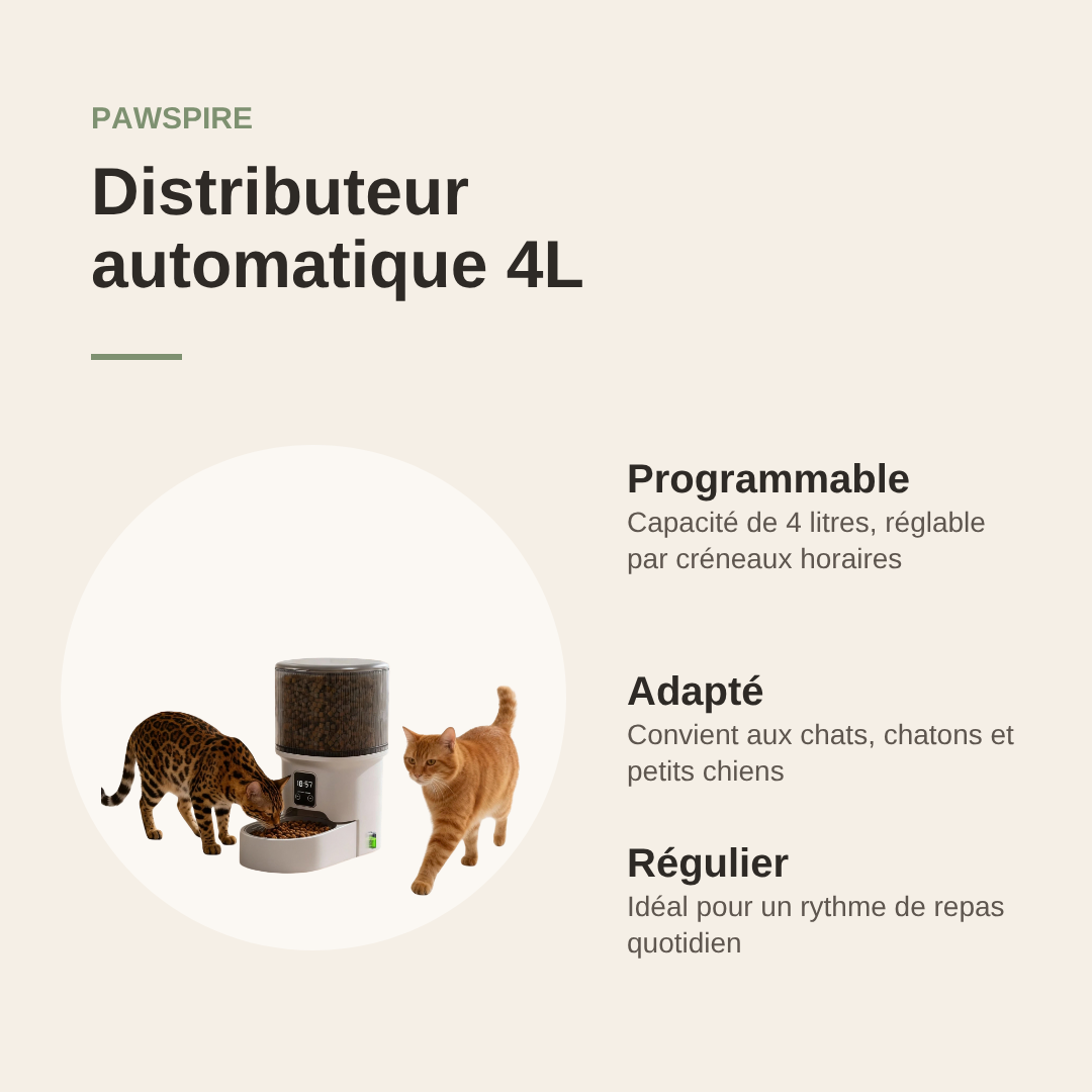 Distributeur de croquettes automatique 4L Pawspire, image principale