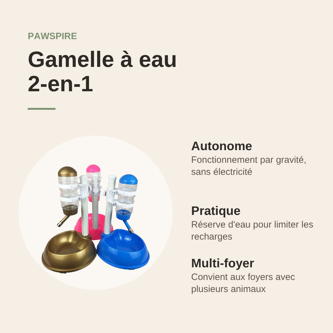 Gamelle à eau automatique 2-en-1 Pawspire, avantages