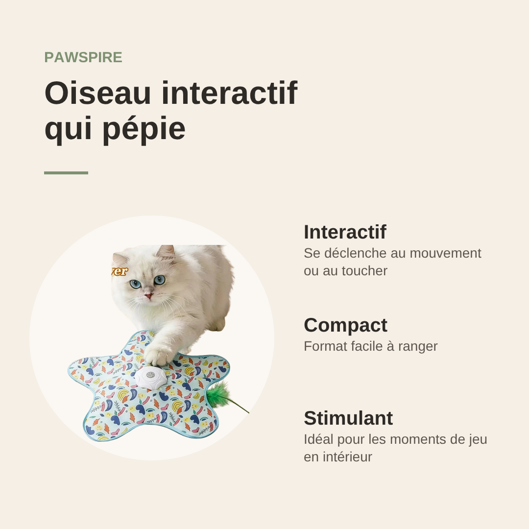 Jouet interactif oiseau qui pépie Pawspire, avantages