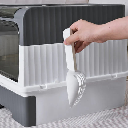 Large Foldable Cat Litter Box with Scoop & Lid