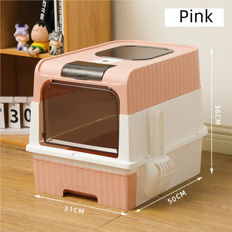 Large Foldable Cat Litter Box with Scoop & Lid