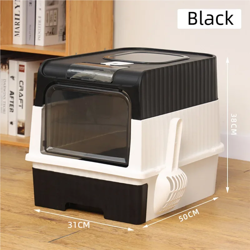 Large Foldable Cat Litter Box with Scoop & Lid