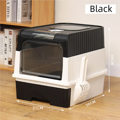 Large Foldable Cat Litter Box with Scoop & Lid