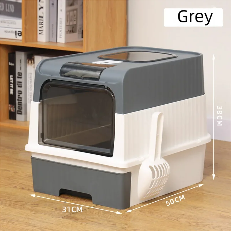 Large Foldable Cat Litter Box with Scoop & Lid