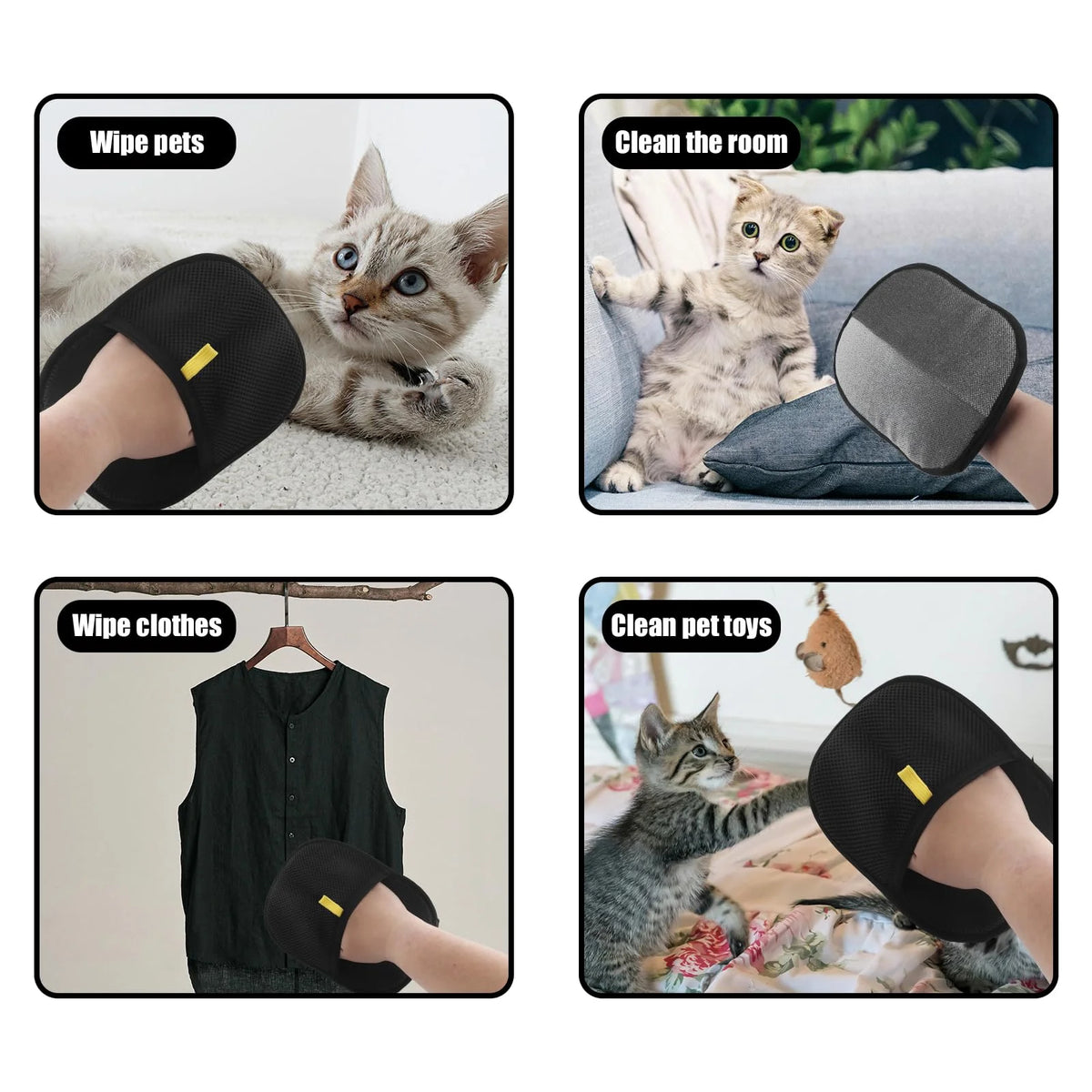 Gants de toilettage réutilisables double face pour chien et chat