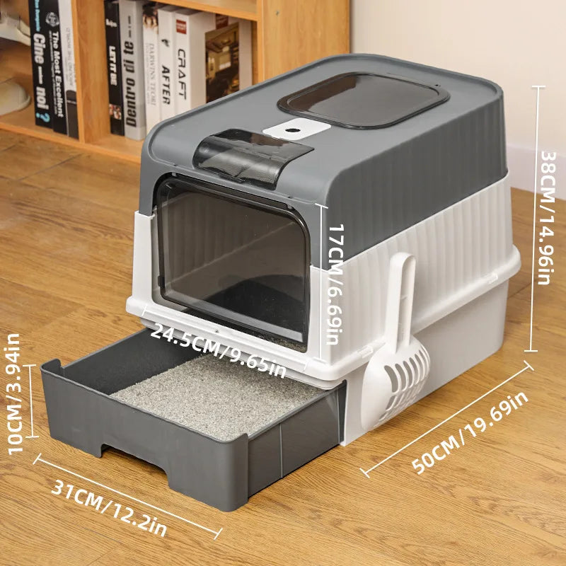 Large Foldable Cat Litter Box with Scoop & Lid