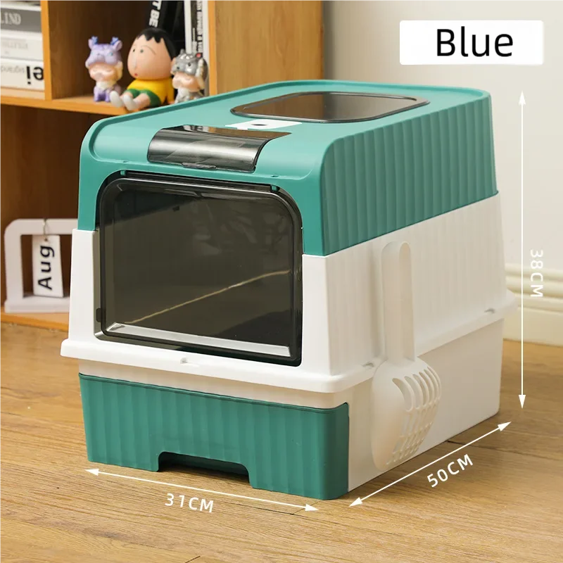 Large Foldable Cat Litter Box with Scoop & Lid