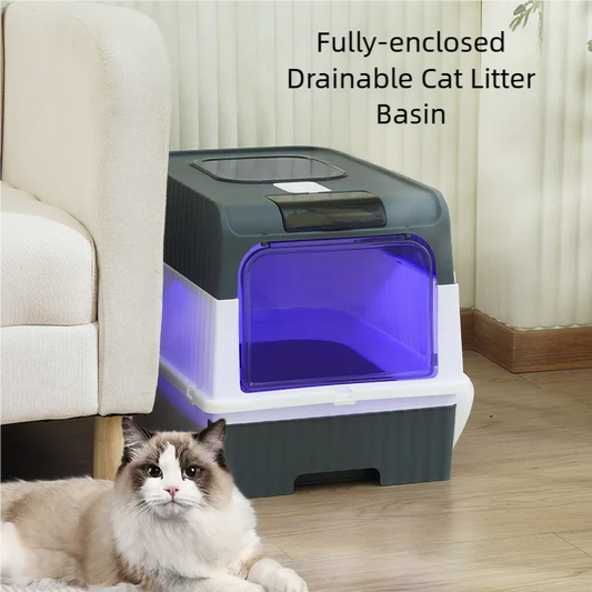 Large Foldable Cat Litter Box with Scoop & Lid