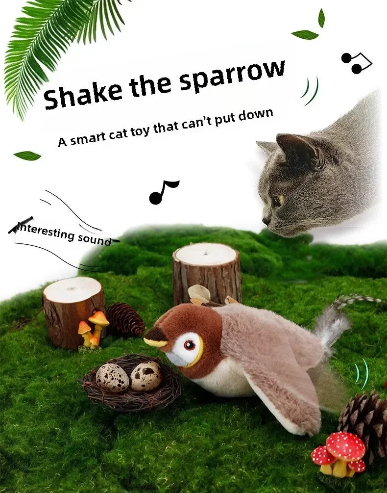 Interactive Flapping Plush Bird Cat Toy – Pawspire