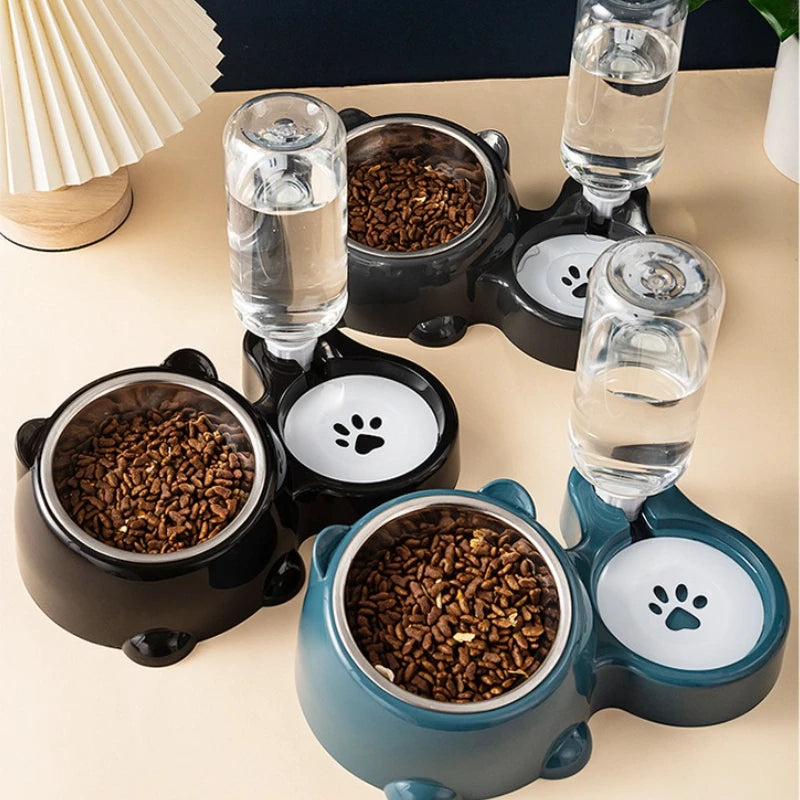 Distributeur de croquettes et d'eau par gravité pour chien et chat