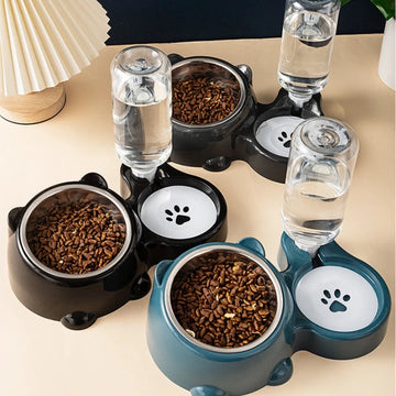 Distributeur de croquettes et d'eau par gravité pour chien et chat
