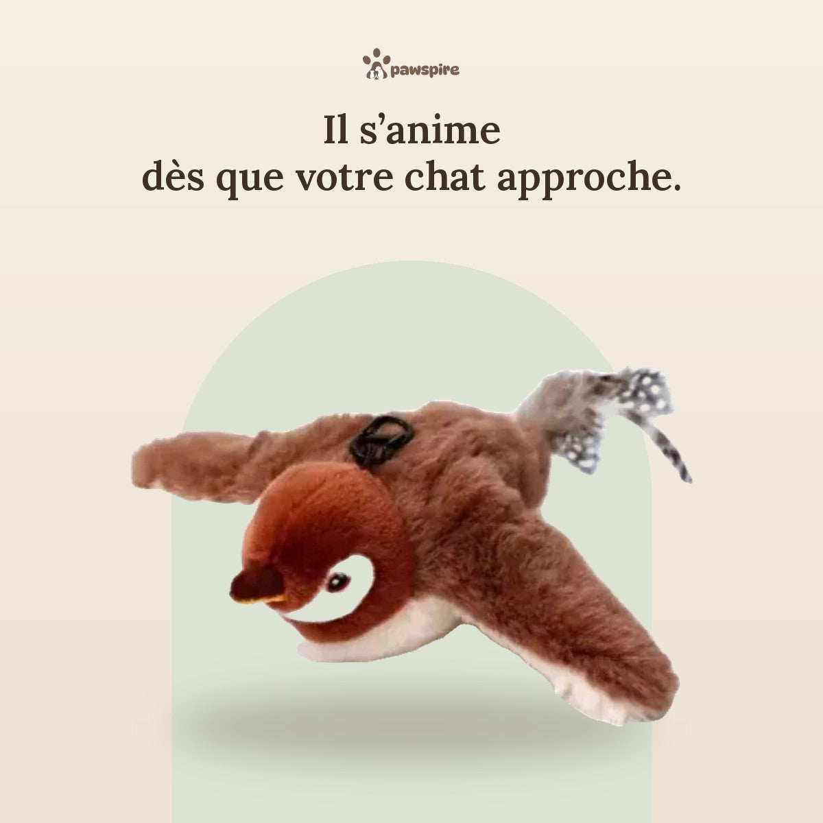 Oiseau en peluche à capteur Pawspire – Il s'anime dès que votre chat approche.