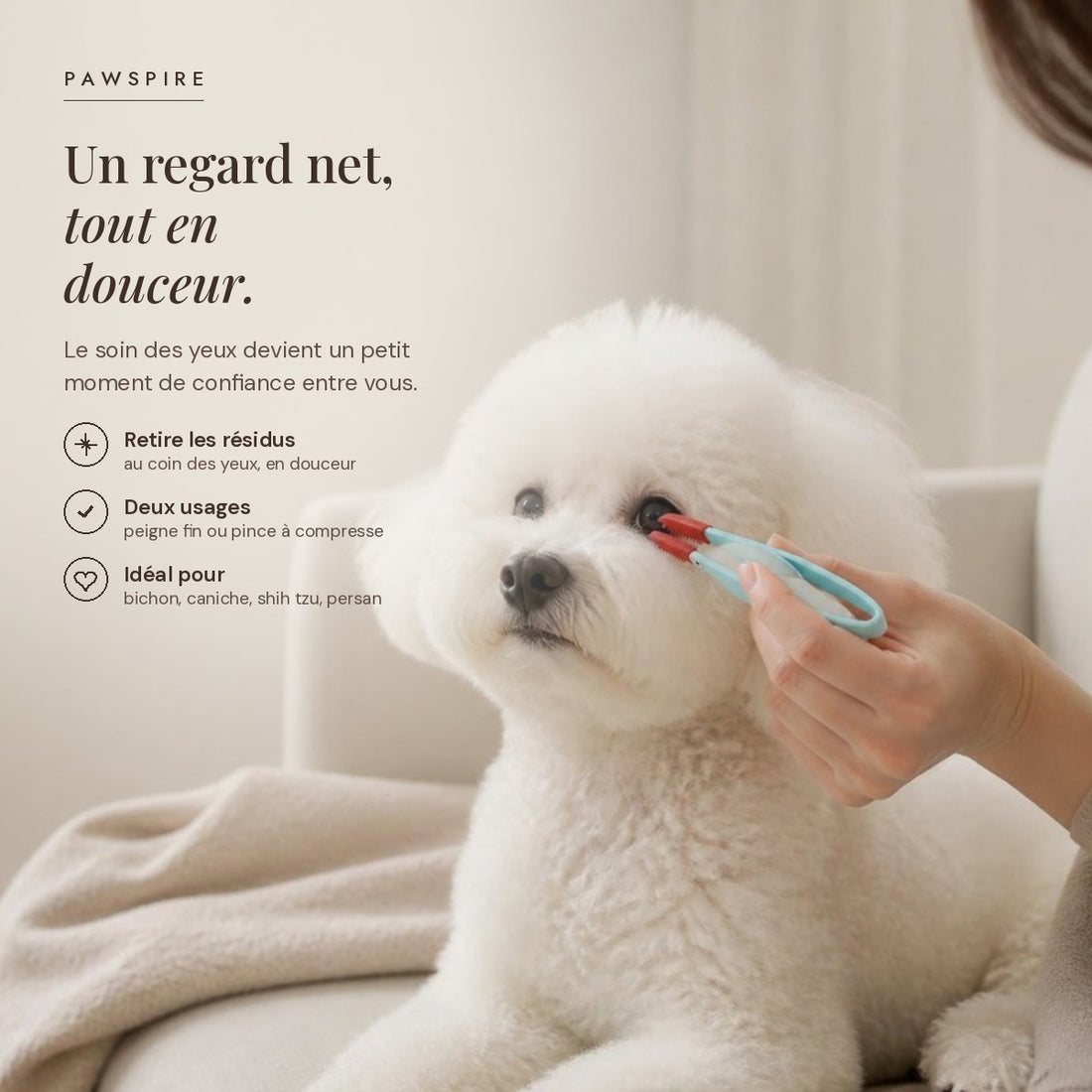 Peigne pince traces de larmes Pawspire, coloris bleu